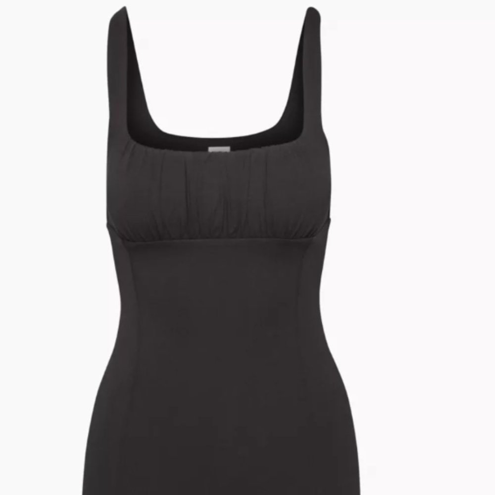 Aritzia Wilfred Orbit Dress Ruched-bust mini dress black